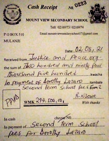 Bild Quittung der Schule