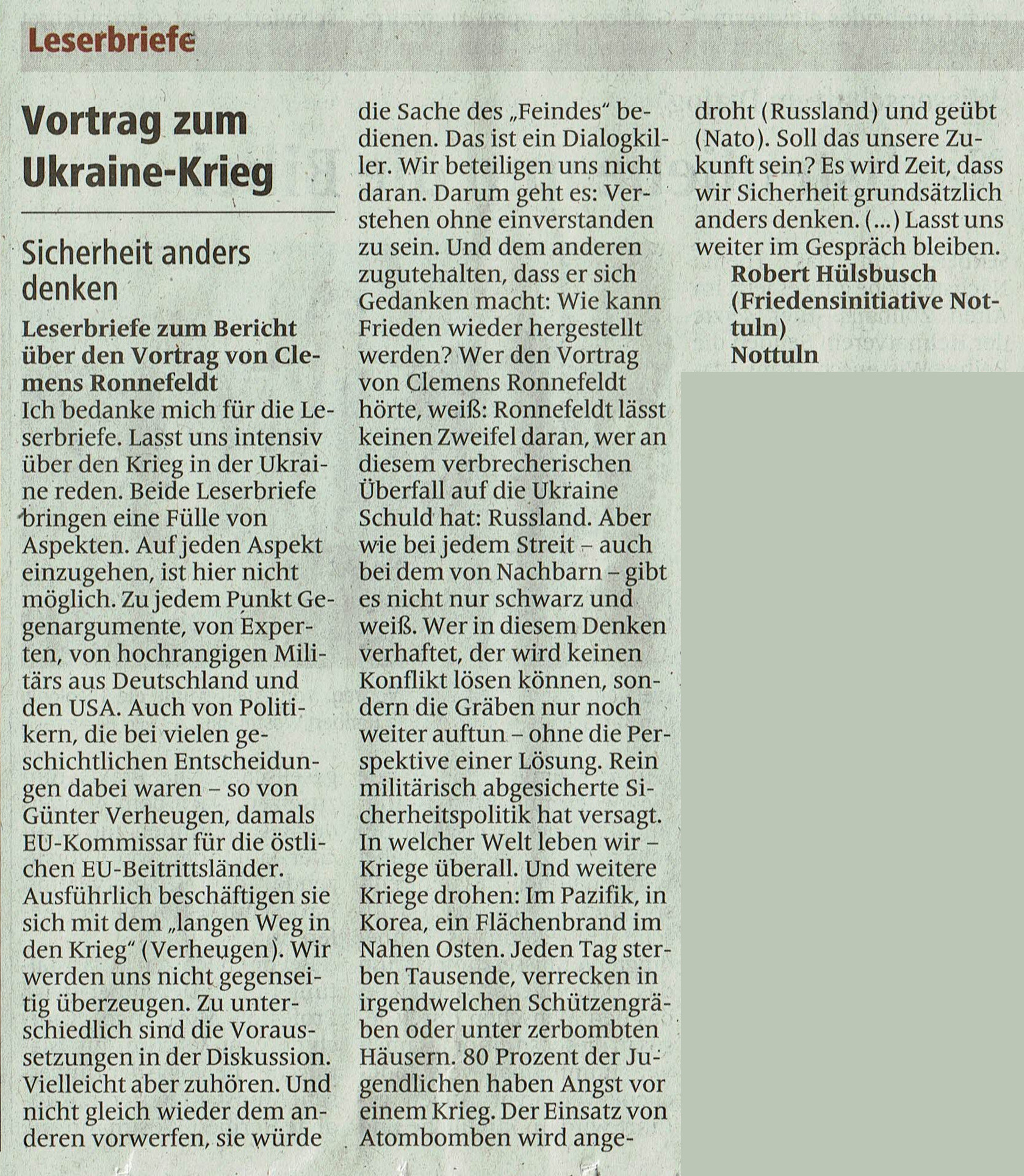 WN-Leserbriefe vom 18. 0kt.